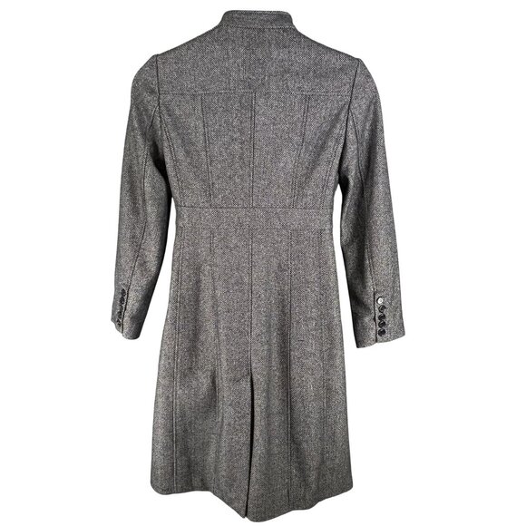 High Style Womens M Wool Gray Military Inspired Herringbone Tweed Coat Old Money - Picture 2 of 16